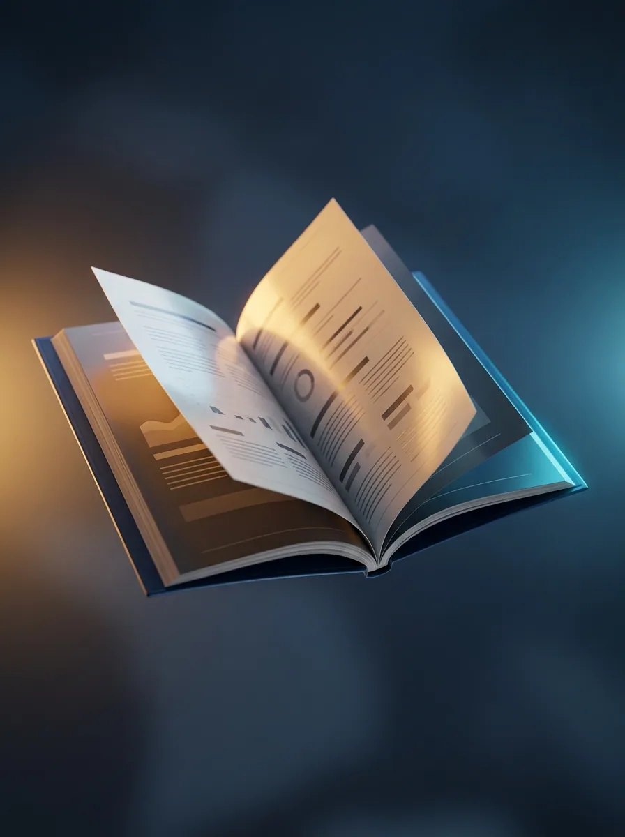Editorial open-magazine still life evoking the Lumina intranet template.